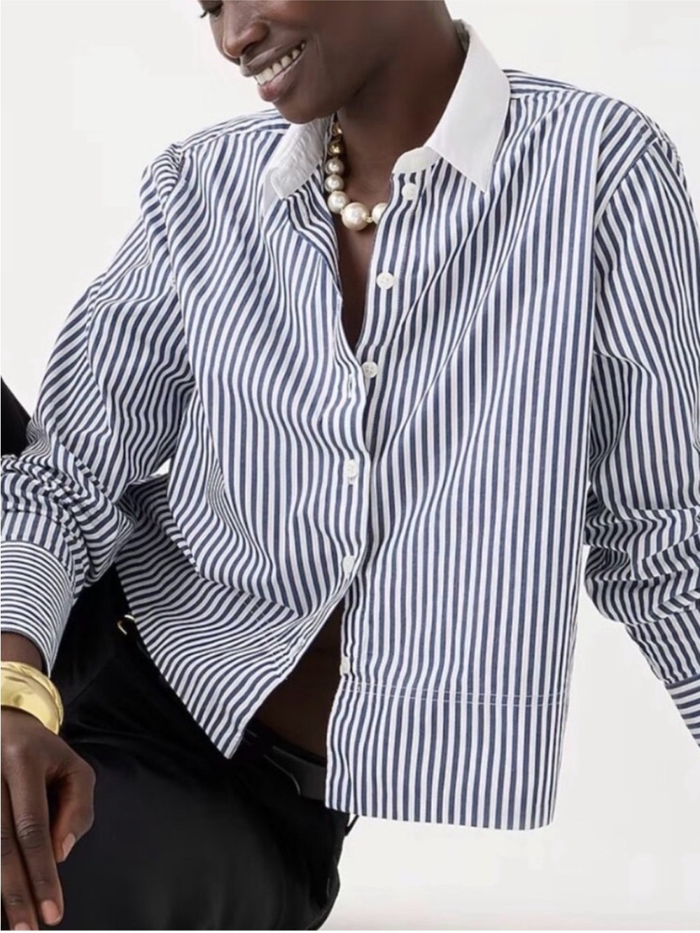 J. Crew 6 Navy and White Vertical Stripe Button-Down Shirt 100% organic cotton